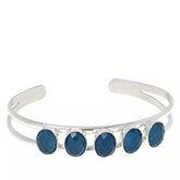 Brazalete Jay King de plata de ley con aguamarina azul facetada. 16,7 cm